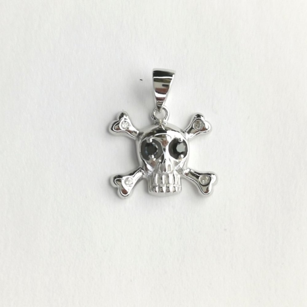 Sterling Silver CZ skull and bones pendant